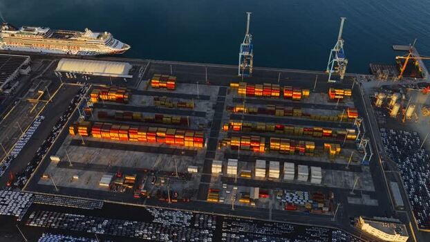 Aerial view of Civitavecchia Port with shipping containers Italy. Aerial view of Civitavecchia Port with shipping containers Italy.