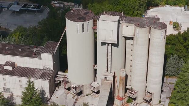 Aerial view of Sacci cement factory in Castelraimondo Italy.