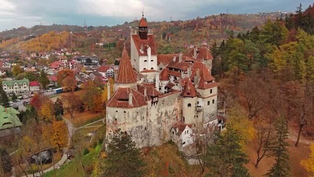 Aerial view of Bran Castle in autumn Romania. Aerial view of Bran Castle in autumn Romania.