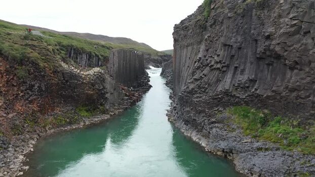 Aerial view of Studlagil Canyon in Iceland.