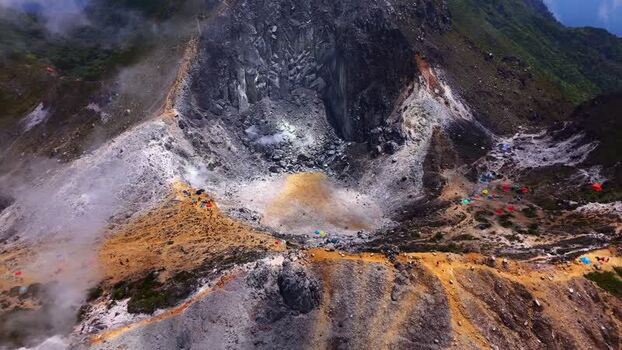 Aerial view of Mount Sibayak volcanic crater Indonesia. Aerial view of Mount Sibayak volcanic crater Indonesia.