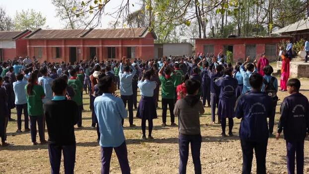 View of students in uniforms during a school assembly Nepal.