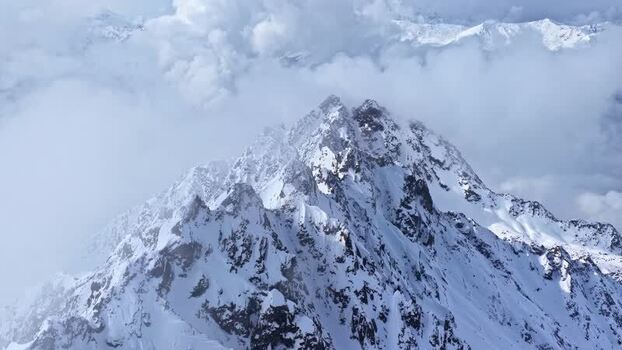 Aerial view of snow capped mountains in Nauders Austria.