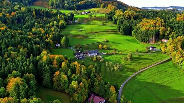 Aerial view of Attersee landscape in Vocklabruck District Austria.