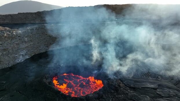Aerial view of a volcanic lava lake in the Danakil Desert Ethiopia. Aerial view of a volcanic lava lake in the Danakil Desert Ethiopia.