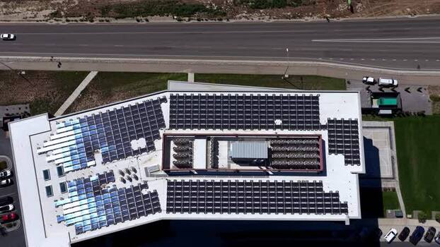 Aerial view of the Weave building solar panel array United States.