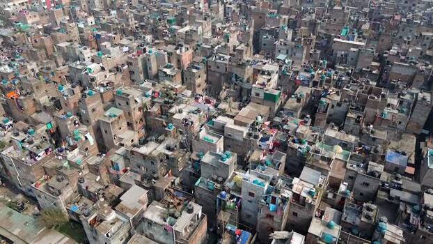 Aerial view of dense urban housing in Mohammadpur Bangladesh.