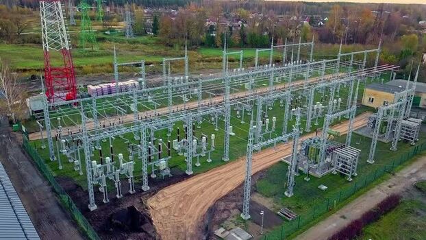 Aerial view of electrical substation in Latvia.