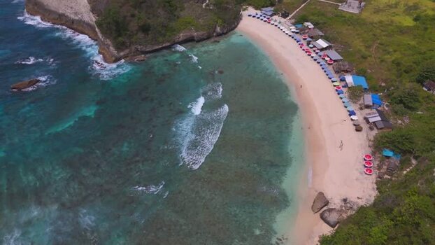 Aerial view of Diamond Beach with turquoise water and white sand Indonesia. Aerial view of Diamond Beach with turquoise water and white sand Indonesia.