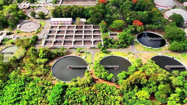 Aerial view of a wastewater treatment plant in Surat India. Aerial view of a wastewater treatment plant in Surat India.