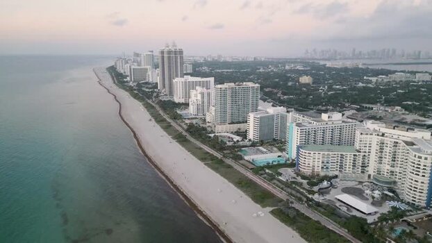 Aerial view of Miami Beach coastline United States.