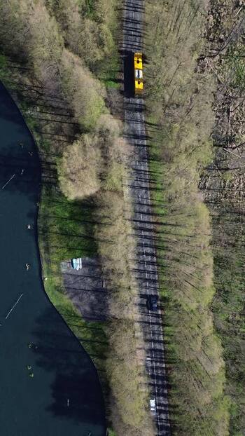 Aerial view of a road between trees Hungary.
