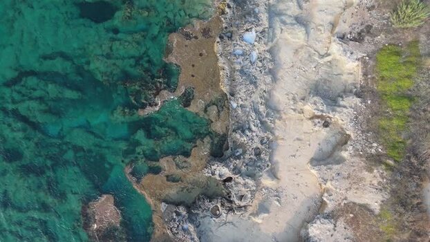 Aerial view of the rocky coastline in Famagusta Northern Cyprus.