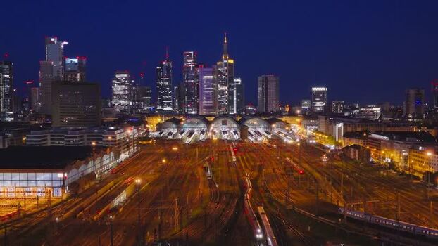 Aerial view of Hauptbahnhof and the city skyline Germany.