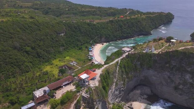 Aerial view of Diamond Beach and limestone cliffs Indonesia. Aerial view of Diamond Beach and limestone cliffs Indonesia.