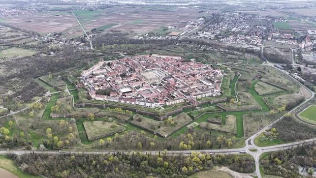 Aerial view of Neuf Brisach fortress France.
