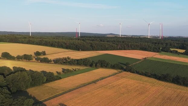 Aerial view of wind turbines in a rural landscape Germany. Aerial view of wind turbines in a rural landscape Germany.