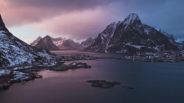 Aerial view of Reinebringen mountain Norway.