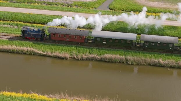 Aerial view of the Museum Hoorn Medemblik steam train Netherlands.