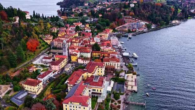 Aerial view of Bellagio on Lake Como Italy.