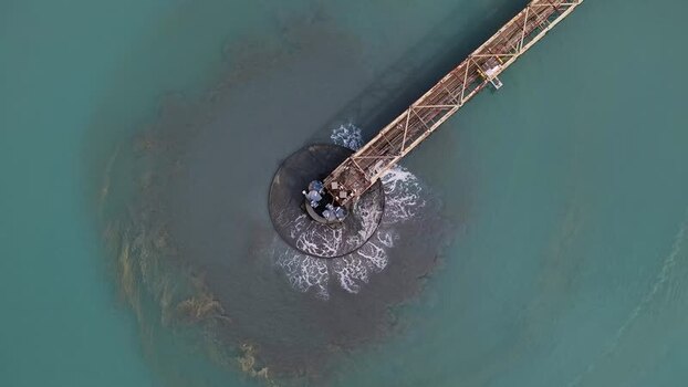 Aerial view of a pier and water United States. Aerial view of a pier and water United States.