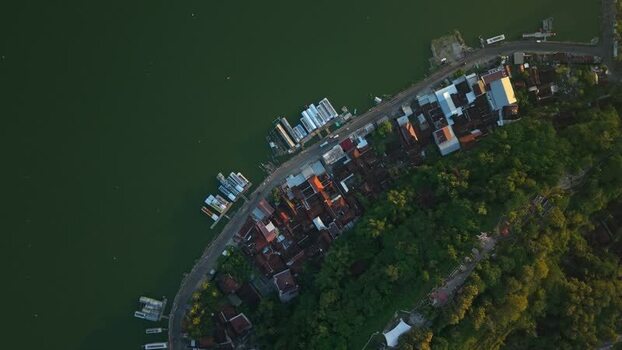 Aerial view of boats and buildings Indonesia. Aerial view of boats and buildings Indonesia.
