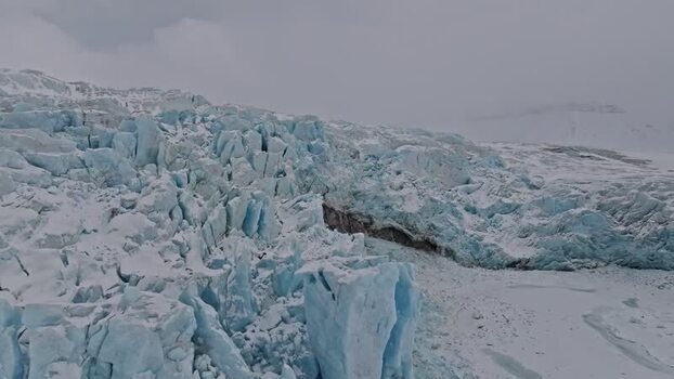 Aerial view of glacier in Pyramiden Svalbard and Jan Mayen.