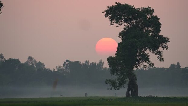 View of a sunset over a rural field Bangladesh. View of a sunset over a rural field Bangladesh.