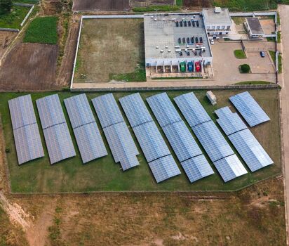 Aerial view of the solar panel farm and data center in Katamanso Ghana.