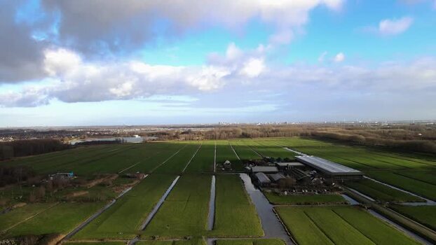 Aerial view of green agricultural land Netherlands.