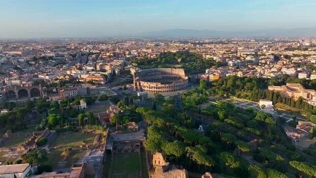 Aerial view of Colosseum and Roman Forum Italy. Aerial view of Colosseum and Roman Forum Italy.