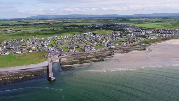 Aerial view of Enniscrone Pier and coastline Ireland. Aerial view of Enniscrone Pier and coastline Ireland.