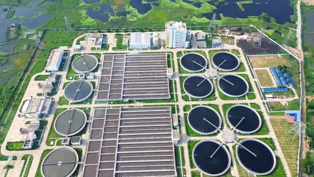 Aerial view of a sewage treatment plant in Dhaka Bangladesh.