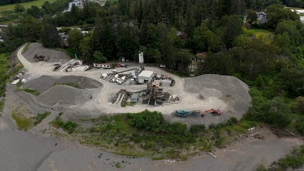 Aerial view of a gravel quarry and industrial site United States. Aerial view of a gravel quarry and industrial site United States.