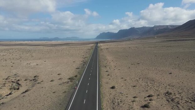 Aerial View of a road across the desert Canary Islands Spain.