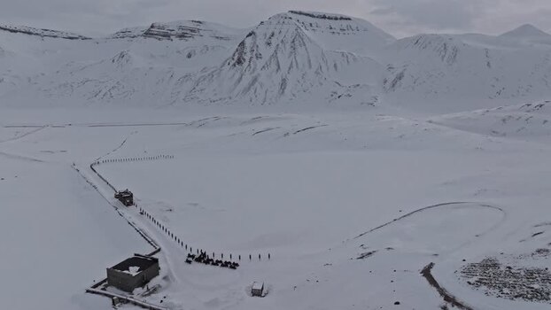 Aerial view of the historic settlement of Pyramiden Svalbard and Jan Mayen.