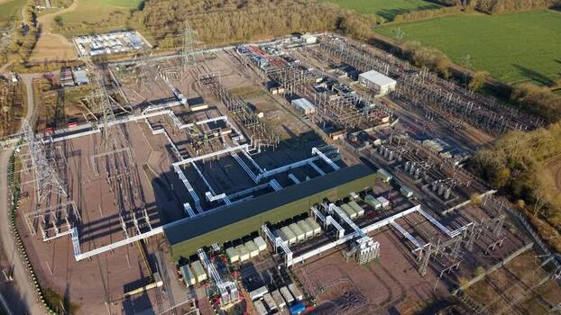 Aerial view of National Grid Bramford Substation United Kingdom. Aerial view of National Grid Bramford Substation United Kingdom.