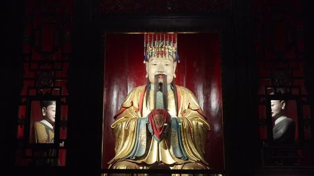 View of the golden statue of Liu Bei at Wuhou Temple China. View of the golden statue of Liu Bei at Wuhou Temple China.