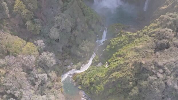Aerial view of Marmore Falls in Terni Italy.