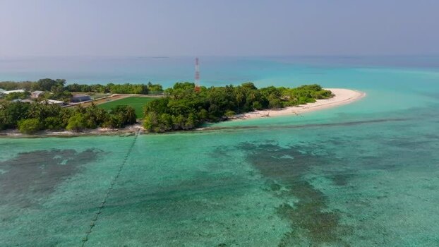 Aerial view of Vashafaru Island Maldives.