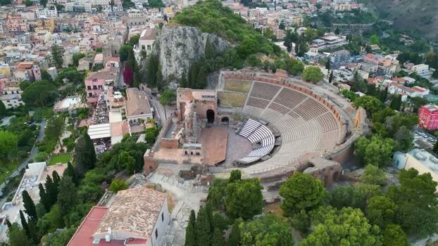Aerial view of the Ancient Theatre of Taormina Italy. Aerial view of the Ancient Theatre of Taormina Italy.