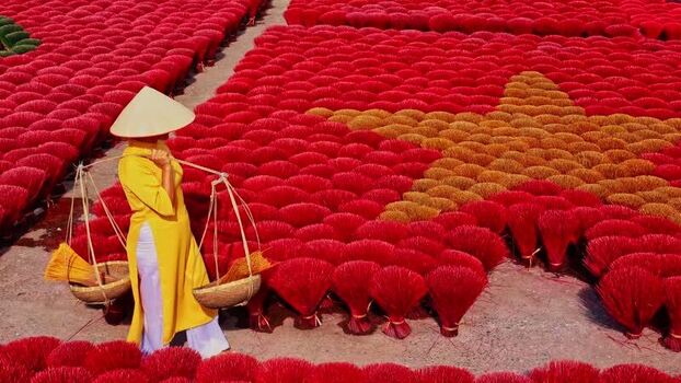 View of incense sticks forming a star Vietnam.