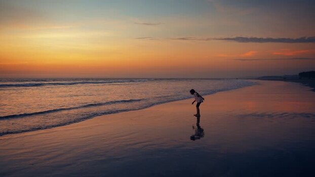View of a person on the beach at sunset in Cox s Bazar Bangladesh.