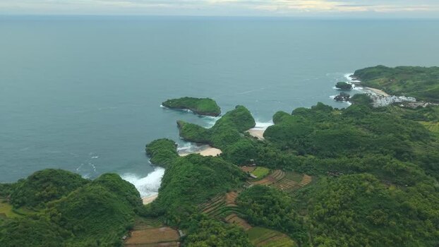 Aerial view of Sedahan Beach Indonesia.