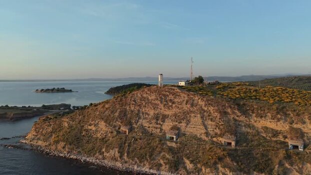 Aerial view of the coastal hill with bunkers in Zvernec Albania. Aerial view of the coastal hill with bunkers in Zvernec Albania.