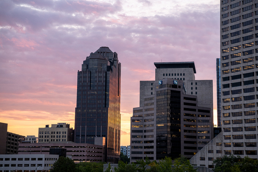 Indianapolis United States 12 May 2026 View of the city skyline with modern skyscrapers under a vibrant pink and orange sunset sky. Indianapolis United States 12 May 2026 View of the city skyline with modern skyscrapers under a vibrant pink and orange sunset sky.
