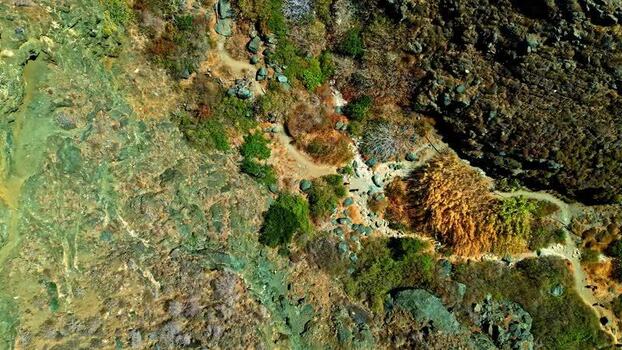 Aerial view of rugged rocky landscape in Crete Greece.