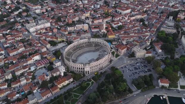 Aerial view of Pula Arena amphitheater in Pula Croatia. Aerial view of Pula Arena amphitheater in Pula Croatia.