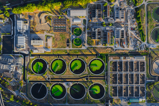 Aerial view of the water treatment plant in Rome Lazio Italy.