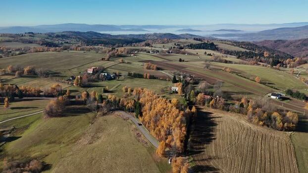 Aerial view of cultivated fields Slovakia.